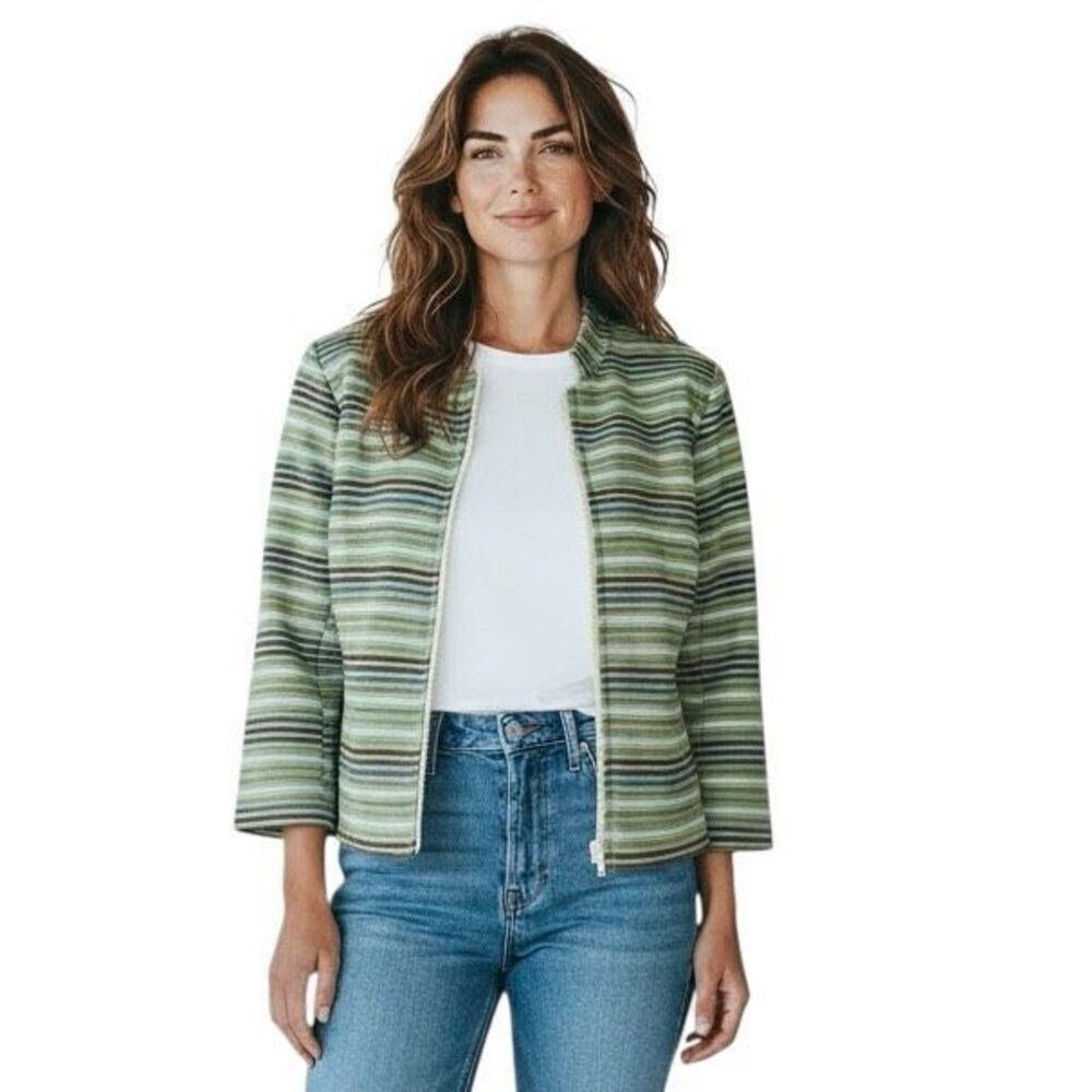 Toni Morgan textured full zip jacket size Small Striped Multicolor